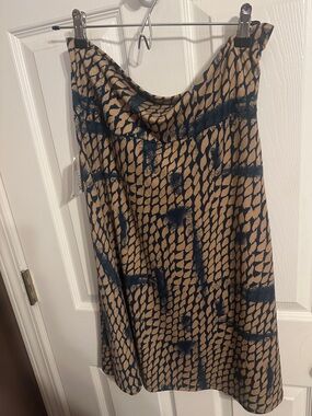 Lularoe Neutral Tan & Navy Patterned A-Line Skirt NWT